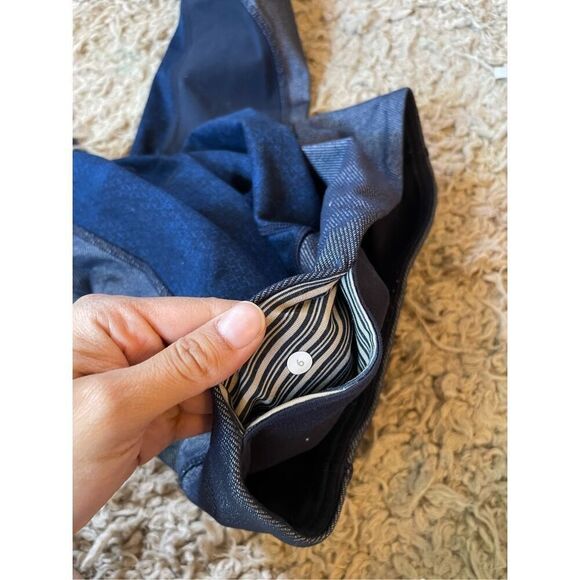 Lululemon Sz 6 Wunder Under‎ Crop Sashiko Cross Inkwell Leggings Blue Women’s - Picture 4 of 7